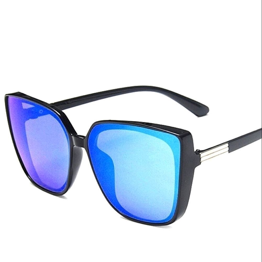 Ladies Oversized mirror sunglasses Black and Blue